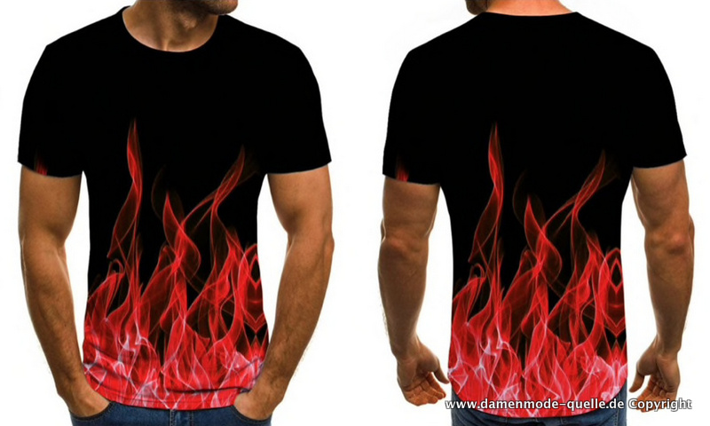 Flammen Print Print Herren T-Shirt bis 6 XL Schwarz Rot