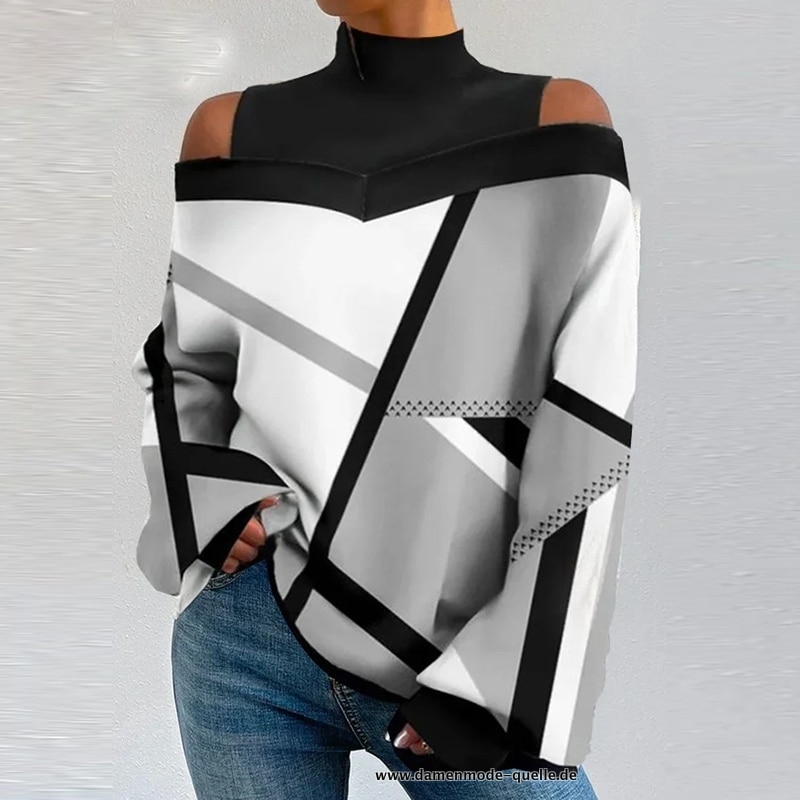 Frühling Hoher Kragen Sexy Pullover Grau
