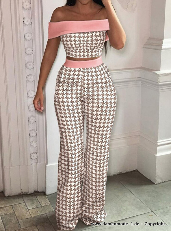 Frühling Sommer Houndstooth Damenoutfit Zweiteiler Elegant