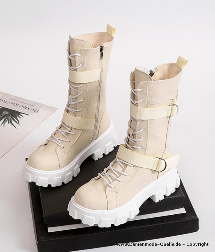 Frühling und Herbst Britisch Style Martin Stiefel Beige Creme