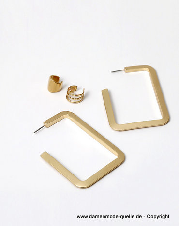 Geometrische Goldene Ohhringe im Set Modeschmuck