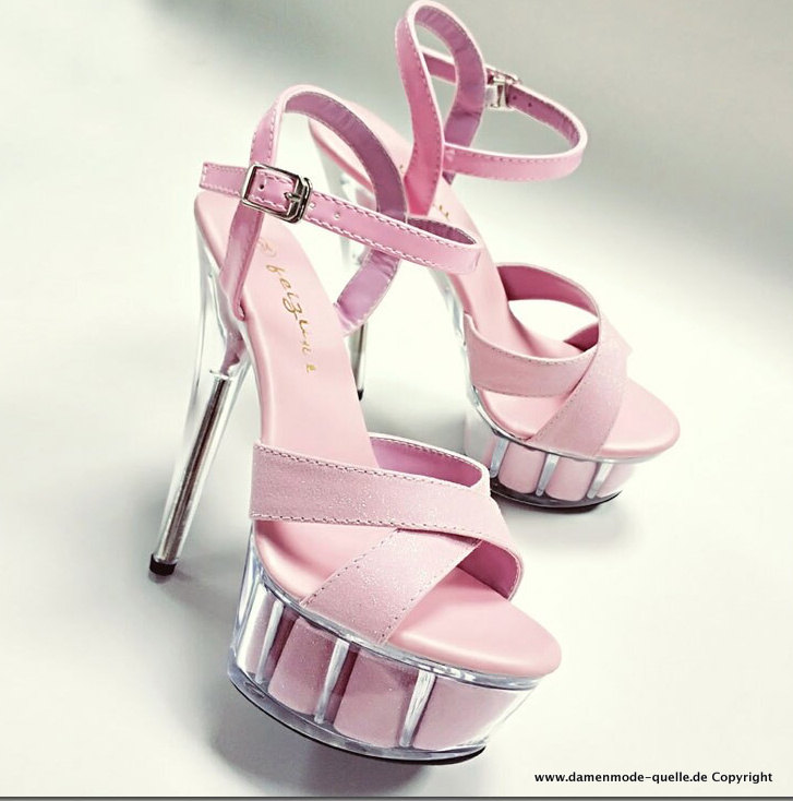 Glitter Pailletten High Heel Abendschuhe Sandaletten in Rosa