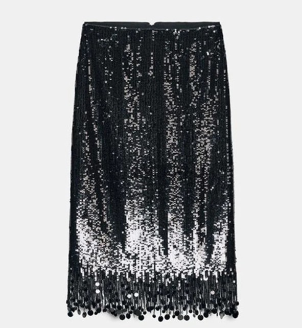 Glitzer Pailletten Damen Rock Festlich in Schwarz