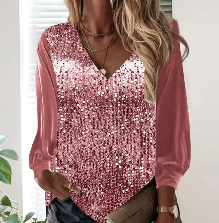 Glitzer Pailletten Tunika Bluse mit Chiffon Ärmel in Rosa