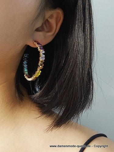 Gold Ohrringe für Damen mit Bunte Steine
