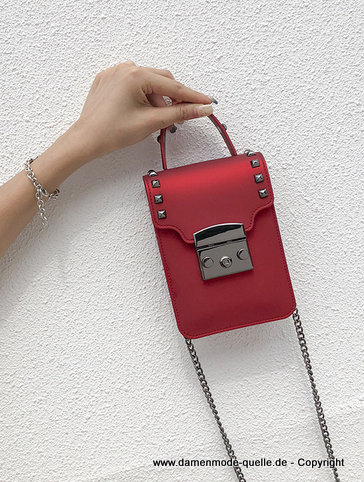 Handy Tasche Handtasche in Rot mit Metall Nieten