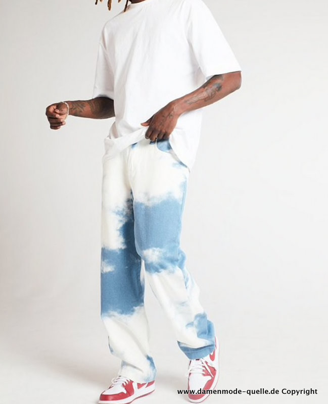 Herren Hip Hop Style Jeans in Weiß Blau
