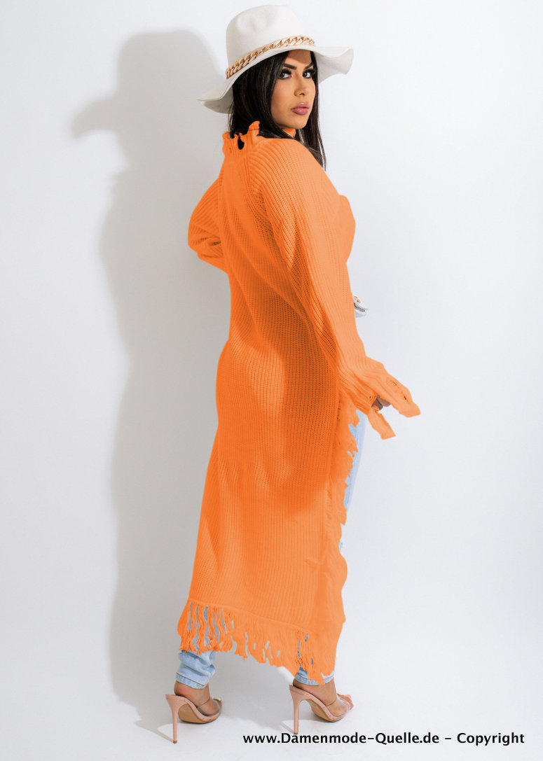 High Low Maxi Pullover Gestrickt Vorne Kurz Hinten Lang in Orange