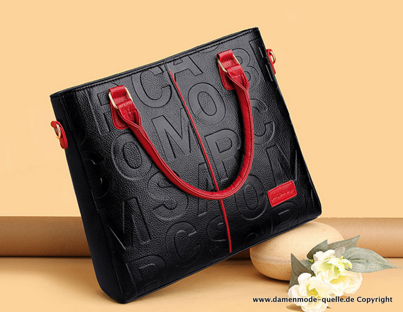 Hohe Qualität Leder Damen Handtasche Schultertasche in Schwarz Rot