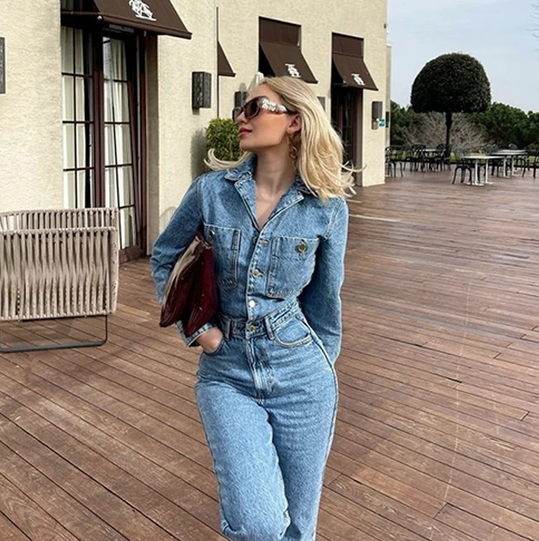 Jeans Jumpsuit Overall 2024 Langarm One Pice in Hellblau