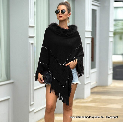 Kaschmir Poncho Cape in Schwarz