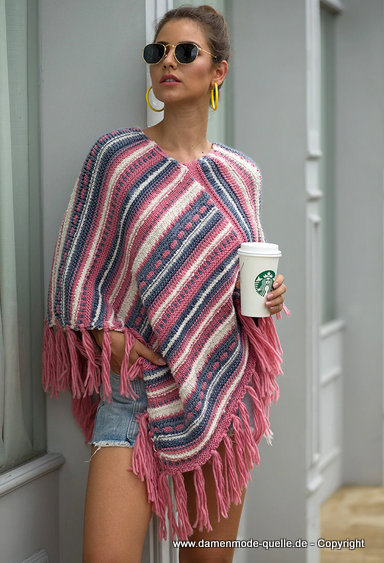 Kaschmir Strick Poncho Cape in Rosa