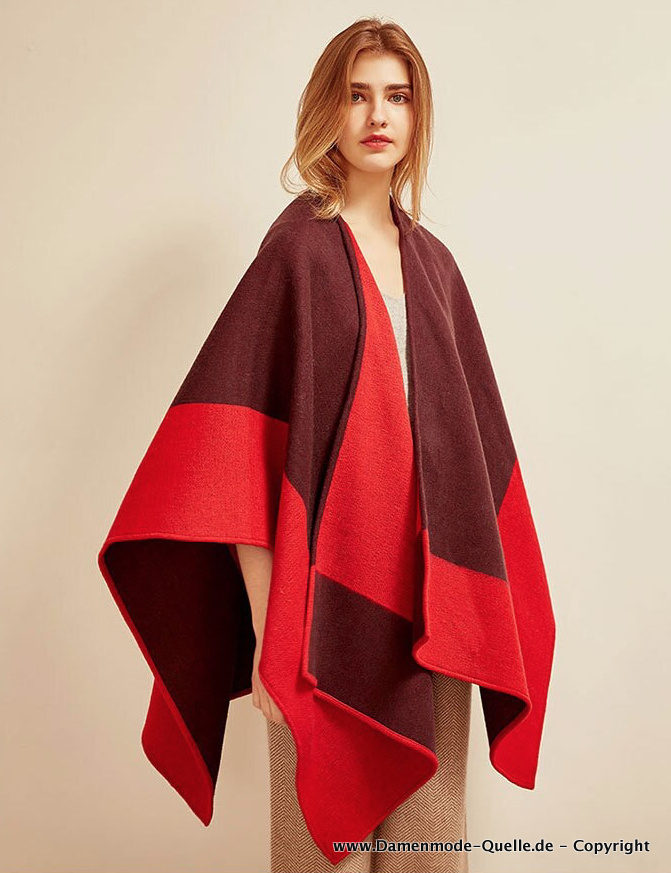 Kaschmir Wolle Damen Poncho für den Winter Rot