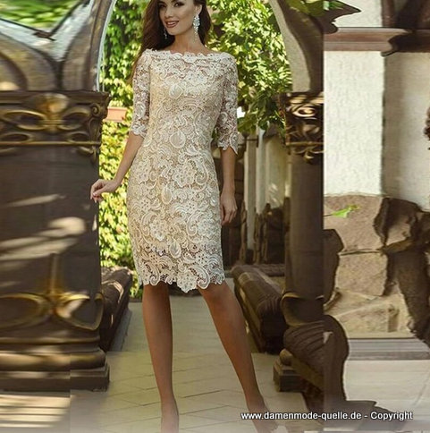 Knielanges Midi Abendkleid Elegantes Spitzen Kleid 