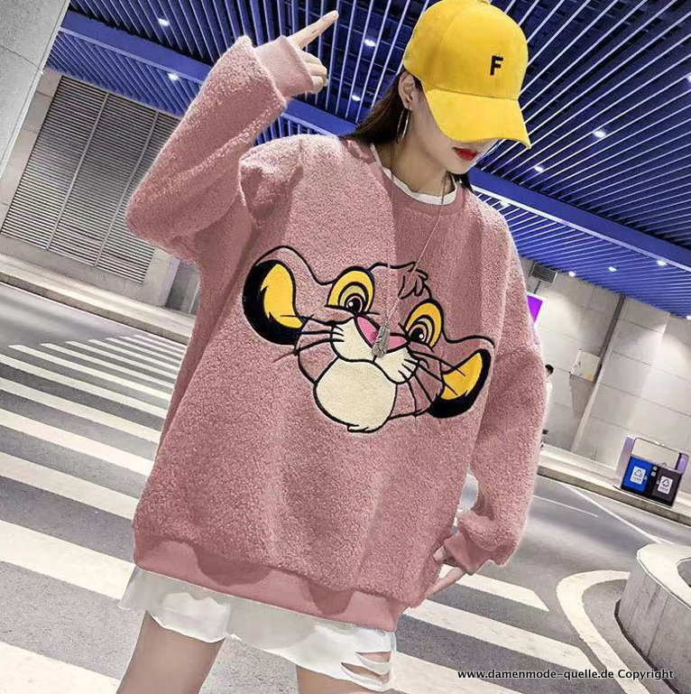 König der Löwen Cartoon Print Damen Plüsch Sweater 