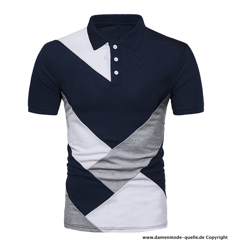 Kurzarm Herren Polo Shirt mit Kontrast Farben Marineblau