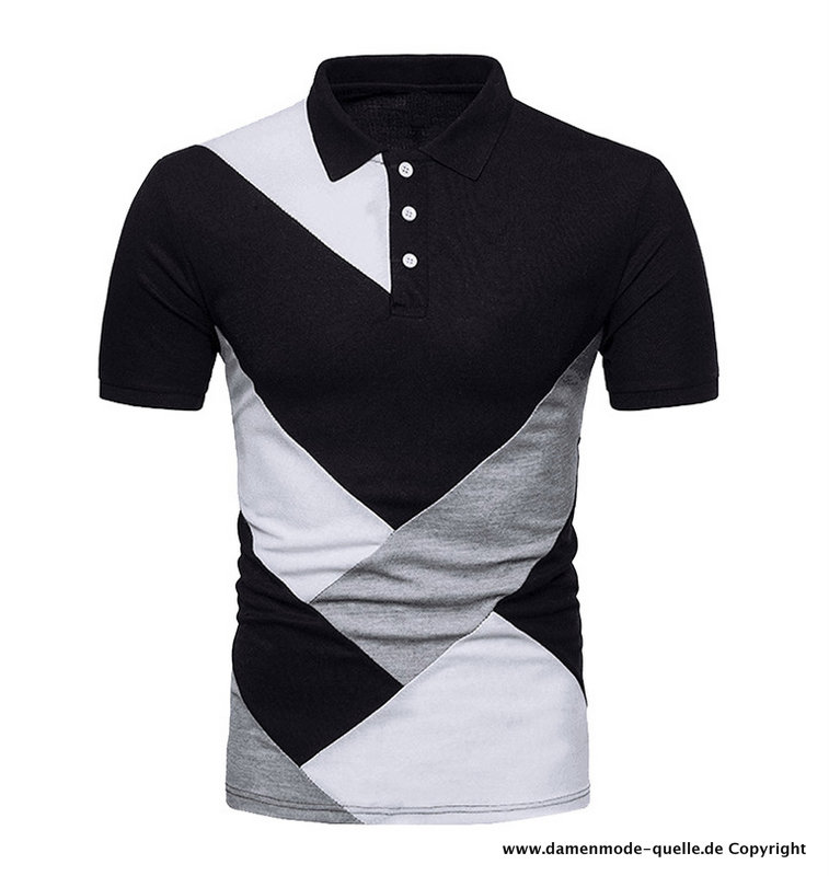 Kurzarm Herren Polo Shirt mit Kontrast Farben Schwarz