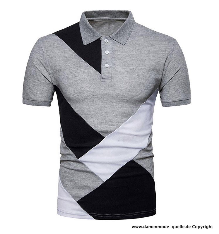 Kurzarm Herren Polo Shirt mit Kontrast Farben Grau