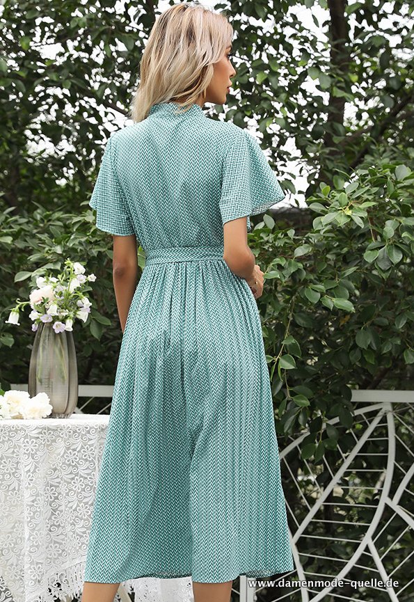Kurzarm Plissee Sommerkleid für Damen Grün