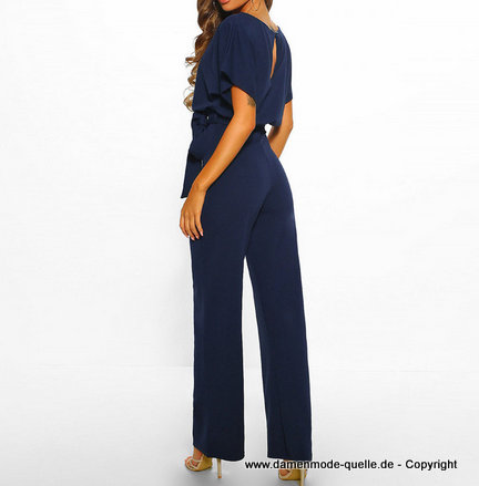 Kurzarm Sommer Overall Jumpsuit Elegant in Blau