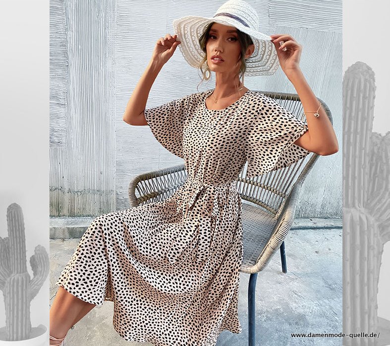 Kurzarm Sommerkleid Damen 2023 Leopard Print Midi Elegantes Kleid