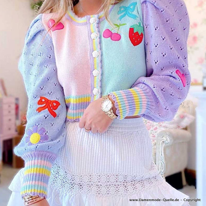 Kurze Vintage Strickjacke Cardigan Bunt