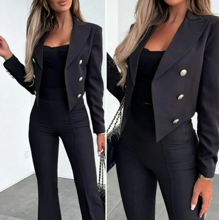 Kurzer Damen Blazer in Schwarz Asymmetrisch Elegant