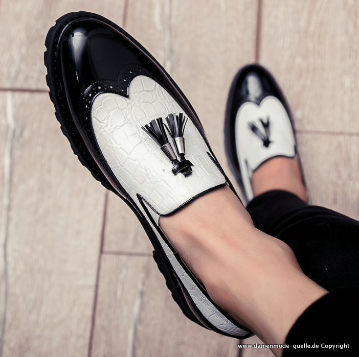Lackleder Herren Schuhe Elegant in Schwarz Weiß