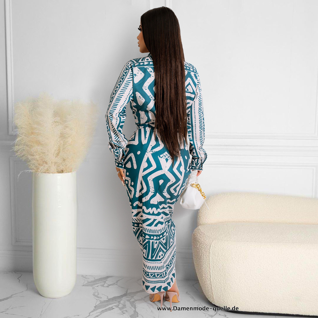 Langarm Bodycon Midi Hemdkleid