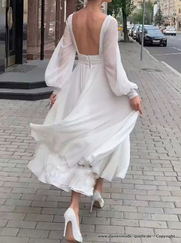 Langarm Boho Kleid Elegant in Weiß Wadanleng