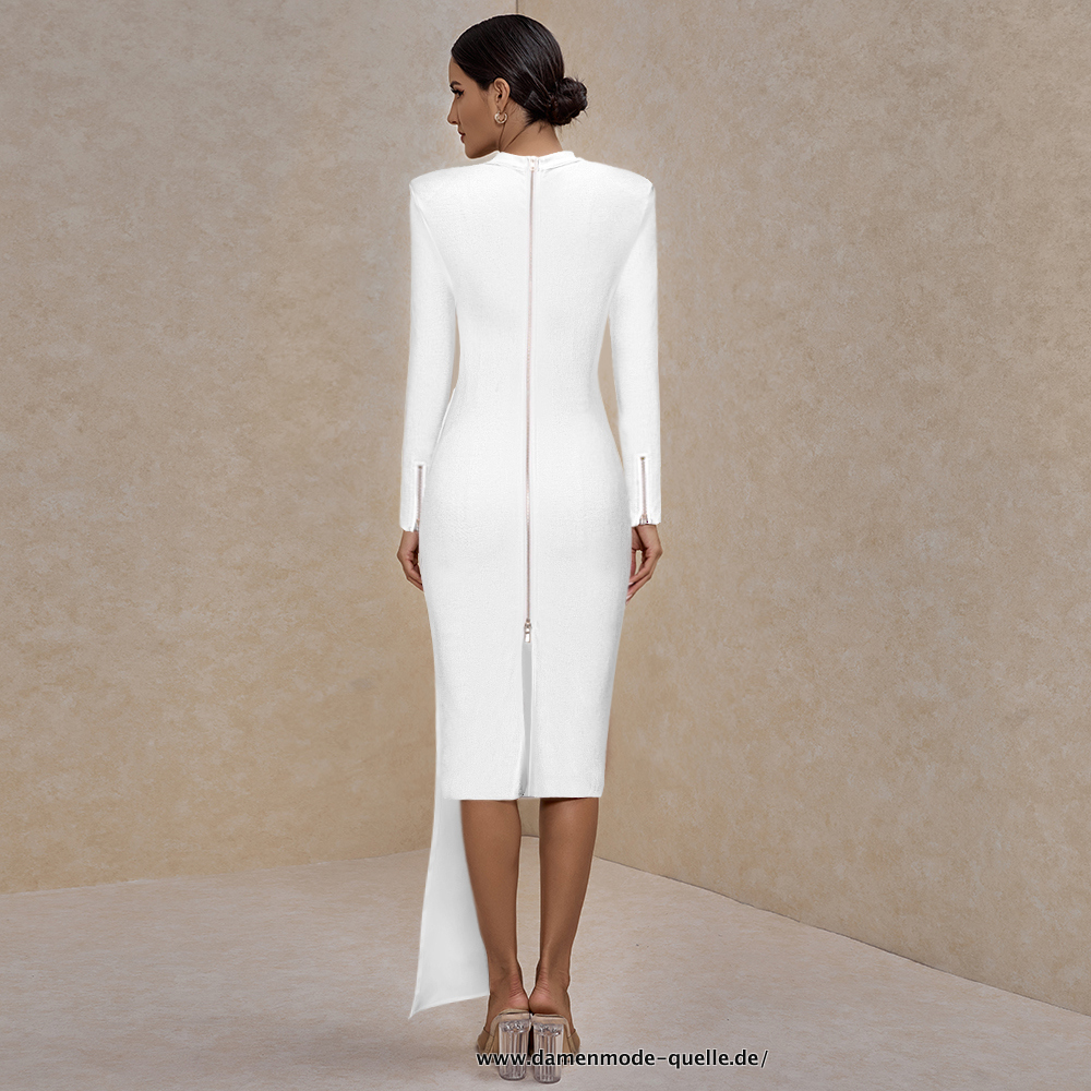 Langarm Kleid 2023 Damen Weiß Bodycon Sexy Abend Partykleid
