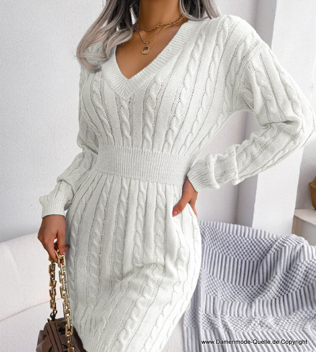 Langarm Minikleid Strickkleid für den Winter in Weiß