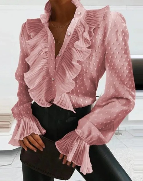 Langarm Plissee Damen Bluse Dahlia in Altrosa