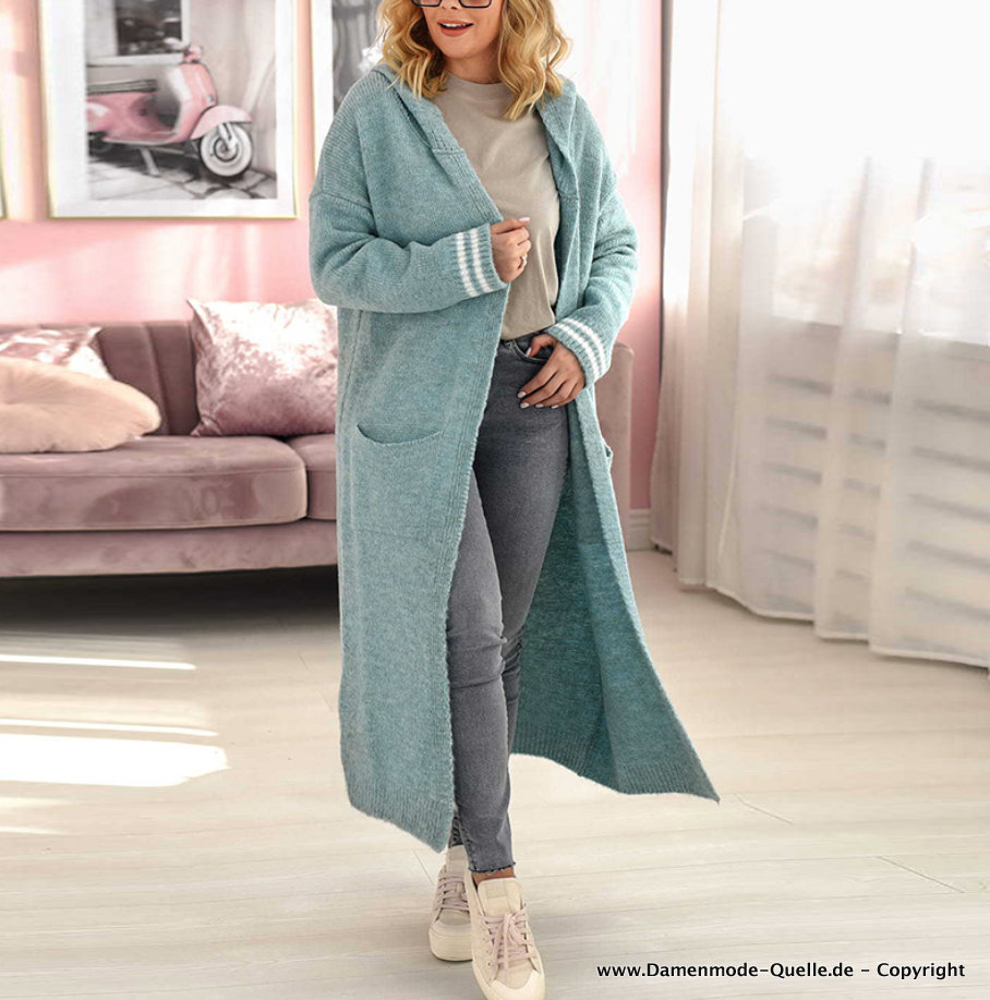 Lange Smile Strickjacke Cardigen in Mintgrün