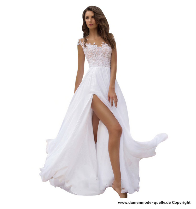 Langes Chiffon Sommerkleid Elegant in Weiß