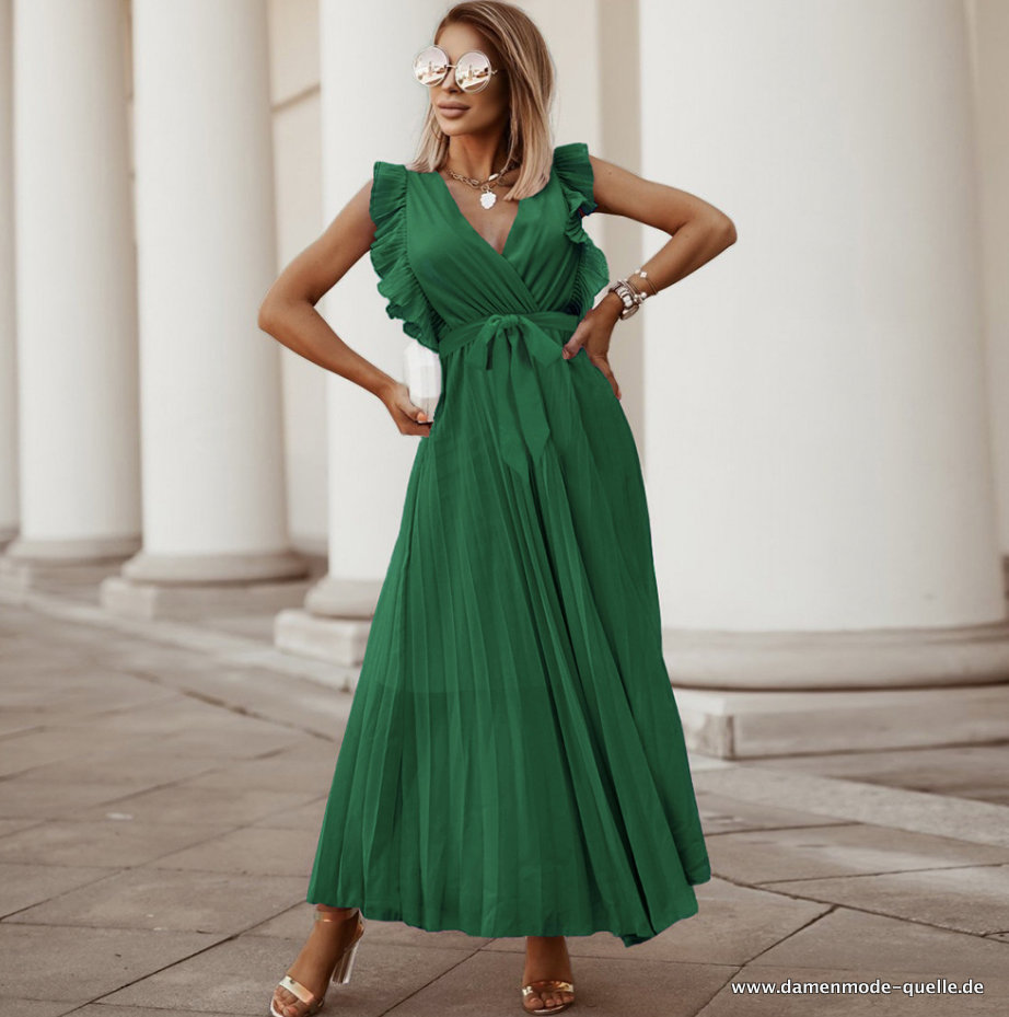 Langes Plissee Maxi Kleid in Grün