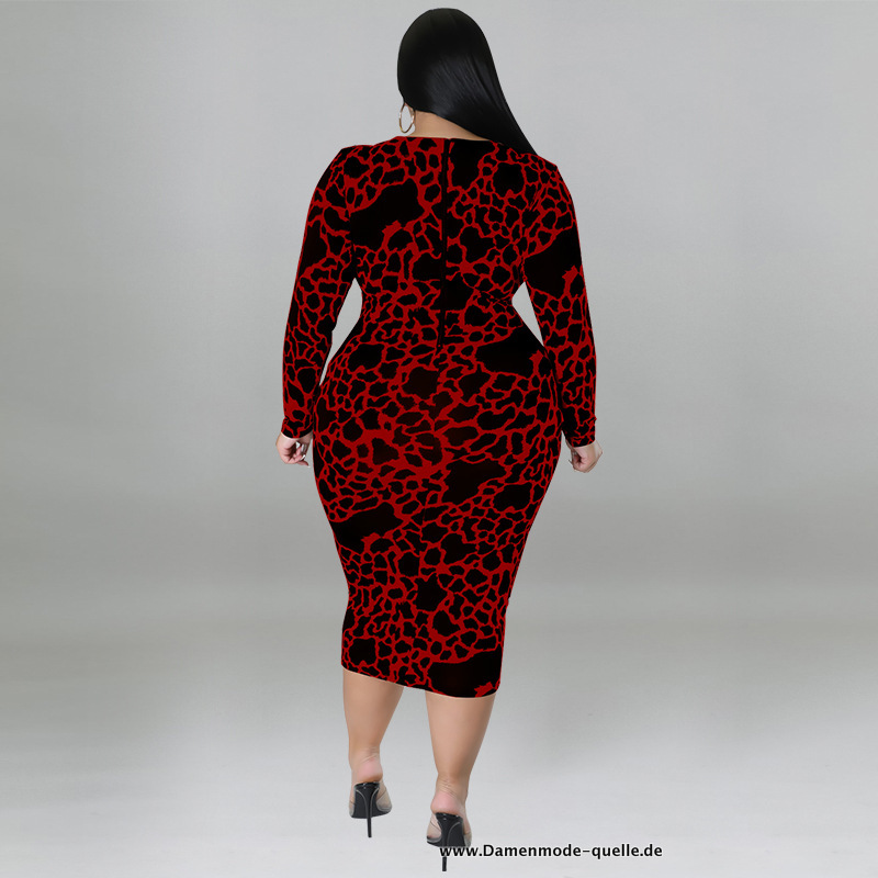 Leopard Damen Bodycon Kleid 2023 mit V Ausschnitt in Rot
