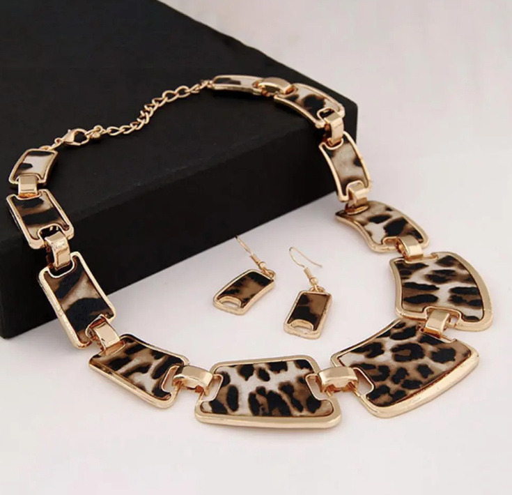 Leopard Modeschmuck Set Halskette mit Ohrringe Modeschmuck