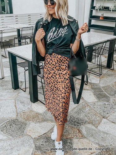 Leopard Print Chiffon Midi Rock 