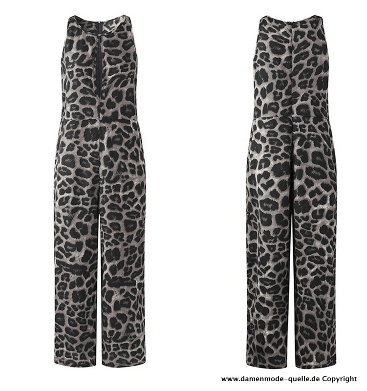 Leopard Print Sommer Overall Langes Jumpsuit in Silber