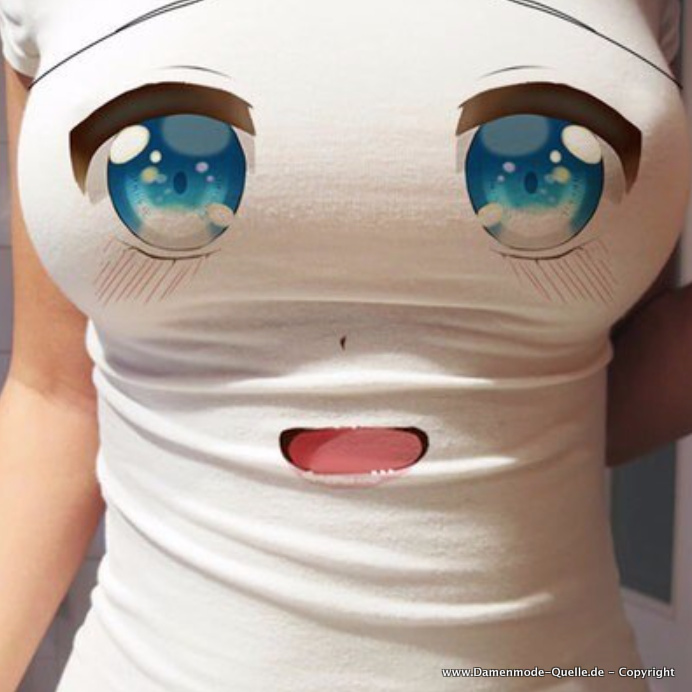 Lustige 3D Augen Print Damen T-Shirt in Weiß