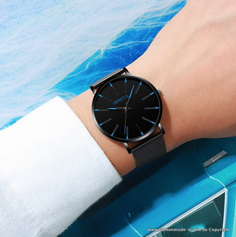 Luxus Herren Dünne Armbanduhr Schwarz Blau