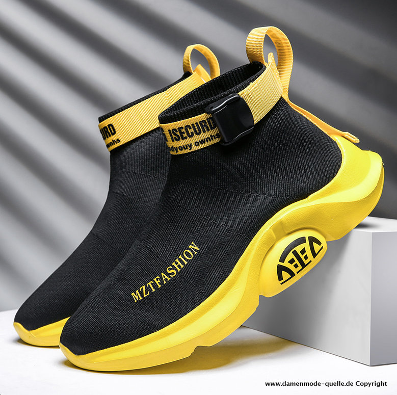 Luxus Laufschuhe Sockenschuhe in Schwarz Gelb
