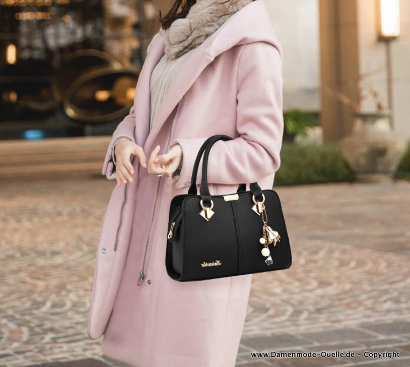 Luxus Leder Damen Handtasche 2023 in Schwarz