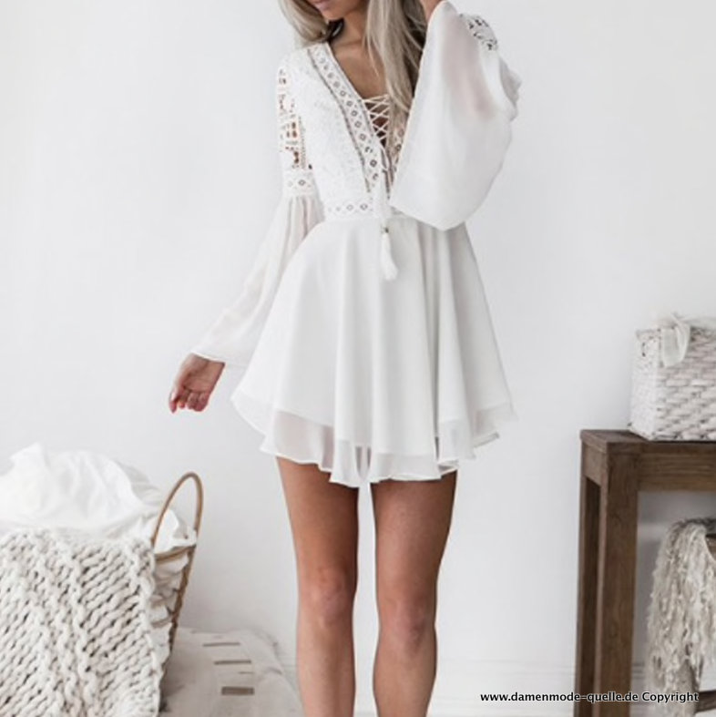 Mini Chiffon Sommerkleid in Weiß mit Ärmel