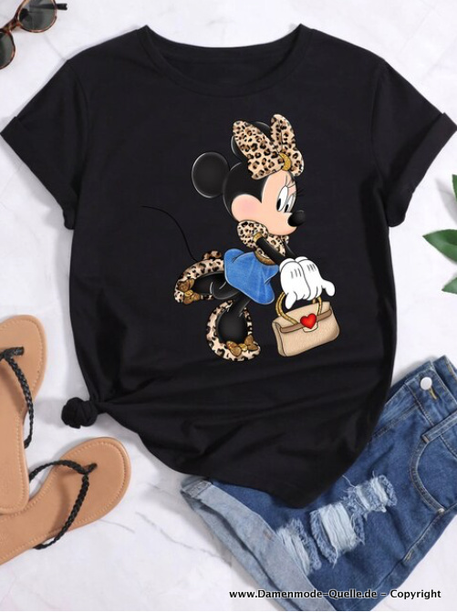 Minnie mit Handtasche Print Damen T-Shirt in Schwarz
