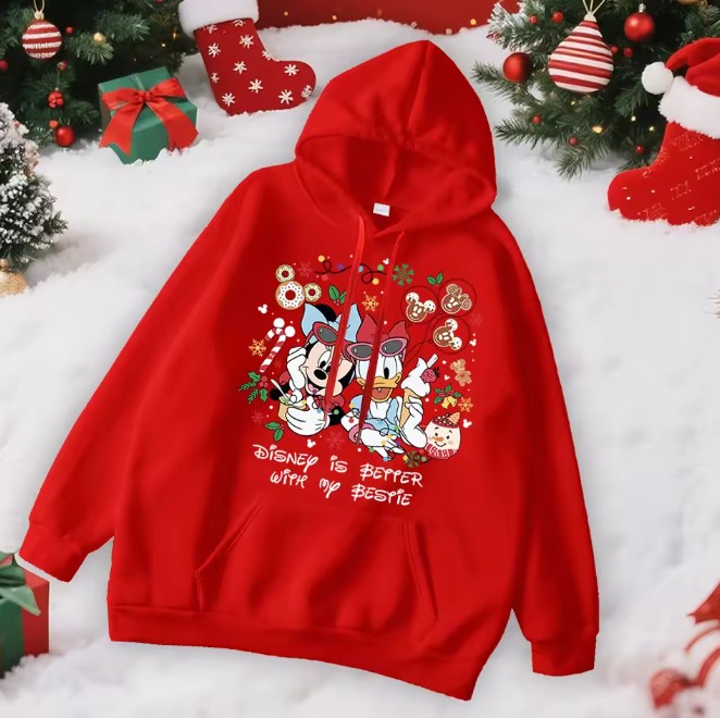 Minnie und Daisy Damen Weihnachtspullover in Rot