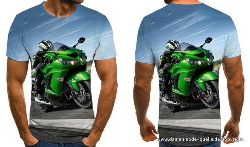 Motorrad 3D Print Herren Sommer T-Shirt Hellblau