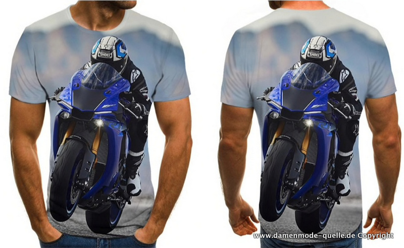Motorrad 3D Print Herren Sommer T-Shirt Hellgrau