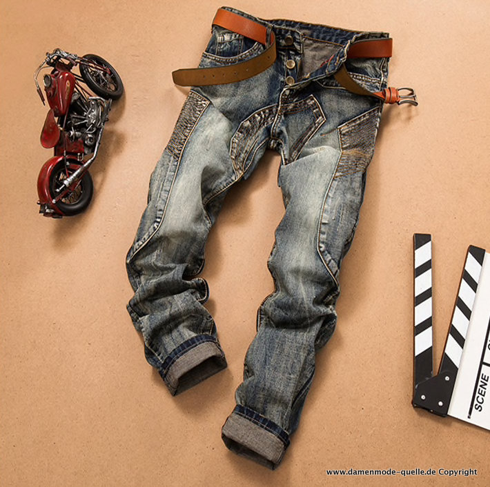 Multi-Taschen Herren Gerade Jeans in Grau